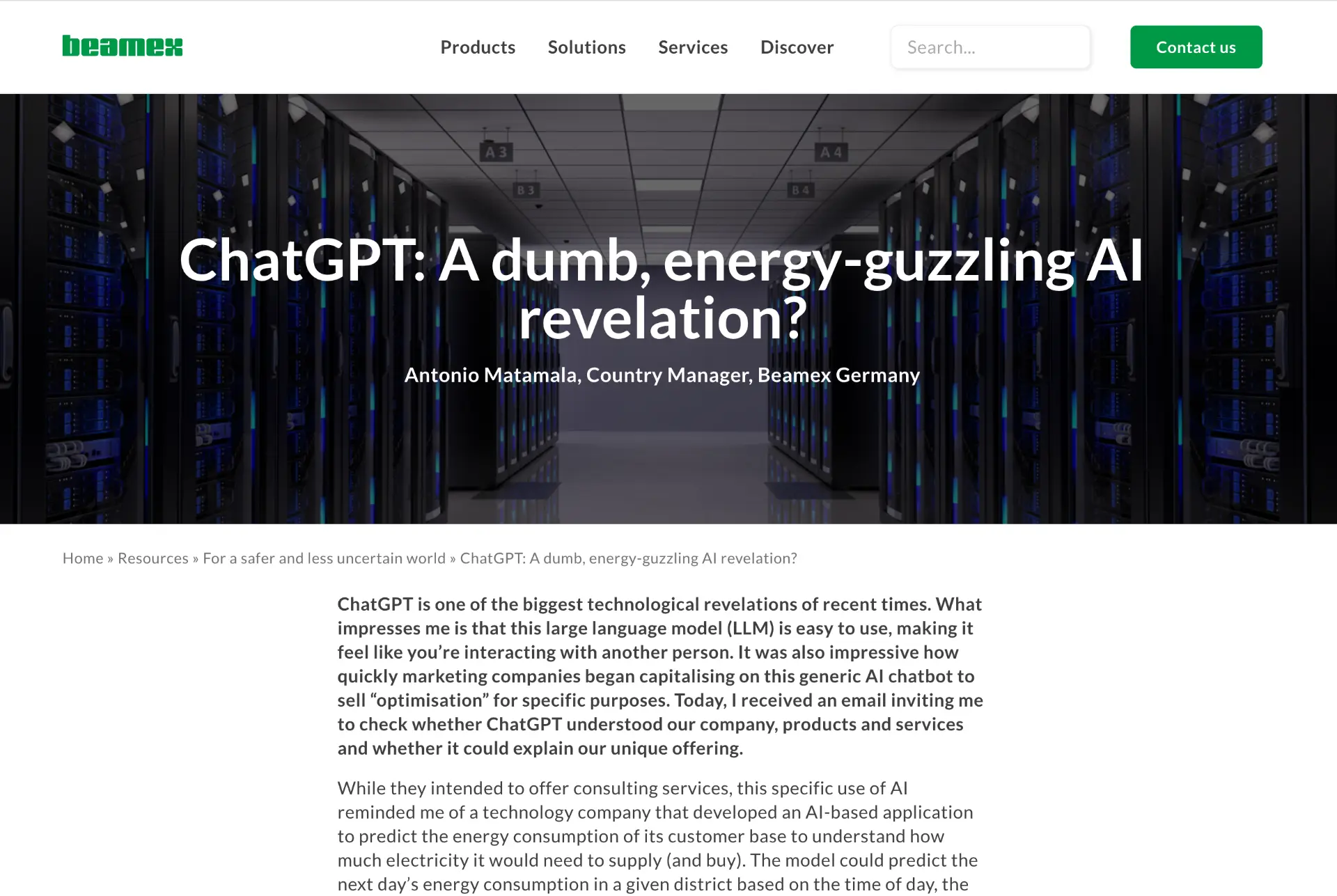 ChatGPT: A dumb, energy-guzzling AI revelation? — article by Antonio Matamala, Country Manager, Beamex Germany