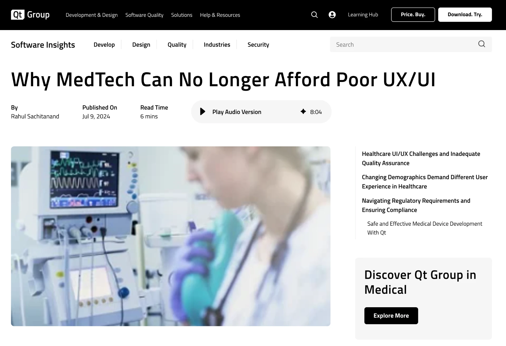 Article screenshot: Why MedTech Can No Longer Afford Poor UX/UI