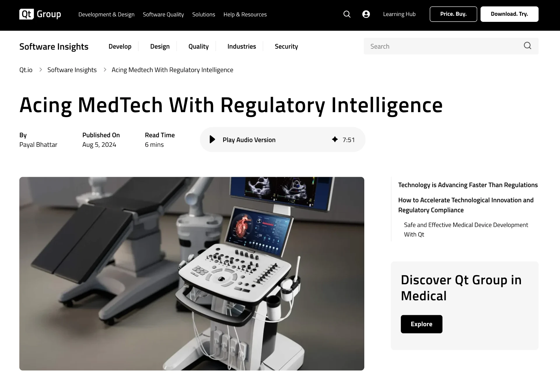 Article screenshot: Acing MedTech With Regulatory Intelligence